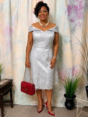 NEW📌Chi Chi London Lace Off Shoulder Sleeves Mother of the Bride - Formal Dress